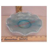 Blue ribbed spiral glass dish