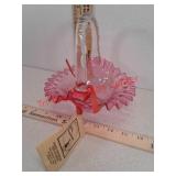 Pink glass ruffled edge brides basket