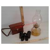 Oil lamp and Mastercraft binoculars