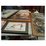 Lots of various framed art prints
