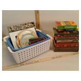 Storage baskets, Sherlock Holmes books, painted