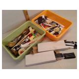 Various kitchen utensils, new steak knives and