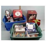 various Christmas items books to gift box and