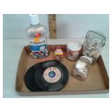 Marbles, seashells, various 45s records