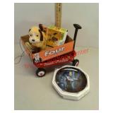Vintage dog toy small wagon and Star Trek plate