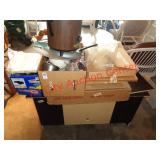 LARGE JOB LOT - TV STAND, GLASSWARE, PIZZA PANS +