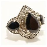 STS Sterling Silver Onyx Ring Sz 8 7.2g