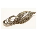 Vtg Sterling Silver Marcasite Feather Brooch 10g