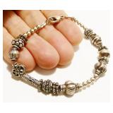 Eclectic Sterling Silver Bead Bracelet 7" 14.1g