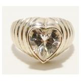 Sterling Silver Heart CZ Ring Sz 8 6.9g