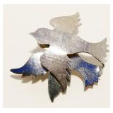 James Hall Two Doves Silver Plate Brooch 4.2g