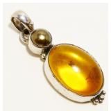 Amber & Sterling Silver Pendant 5g