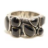 Sterling Silver & Onyx Ring Sz 7 9.3g