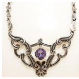 16" Taxco Mexico 925 Silver Amethyst Necklace 52g