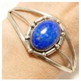 Lapis & Sterling Silver Cuff Bracelet 6-3/4" 18.9g