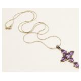 925 Silver Gemstone Cross Pendant Necklace 4.5g