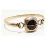 Mexican 925 Silver & Onyx Bangle Bracelet 21.7g