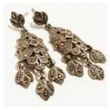 Vintage Marcasite & Sterling Silver Earrings 8.6g