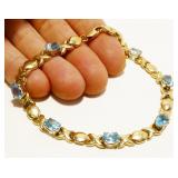 T&C 14K Y Gold & Aquamarine XOXO Bracelet 8" 8g