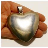 Extra Large Mexican 925 Silver Heart Pendant 39g