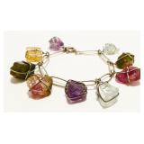 7" Sterling Silver Raw Gemstone Bracelet 19.2g