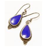 Sterling Silver Teardrop Lapis Earrings 3.6g