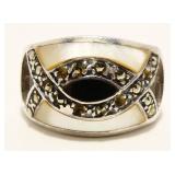 CW Onyx MOP Sterling Silver Ring Sz 8 6.3g