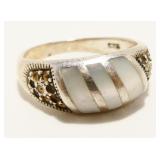 Sterling Silver MOP & Marcasite Ring Sz 5 2.8g