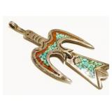 925 Silver Turquoise Peyote Water Bird Pendant 7.2