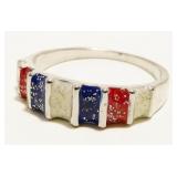 Enamel on Sterling Silver Ring Sz 9 3.1g