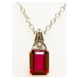 14K Gold/925 Silver Gemstone Pendant Necklace 3.8g