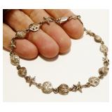 9" Sterling Silver Sea Life Ankle Bracelet 7.3g