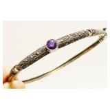 925 Silver Amethyst Hinged Bangle Bracelet 10.8g