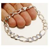 8" Italian 8mm 925 Silver Figaro Bracelet 13.4g