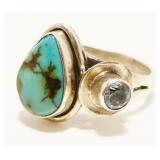 Turquoise Aquamarine & 925 Silver Ring Sz 8 4.5g