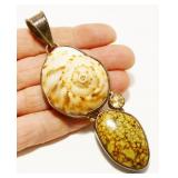 Large 925 Silver, Shell & Gemstone Pendant 25.3g