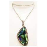 925 Silver Dichroic Glass Pendant Necklace 32g