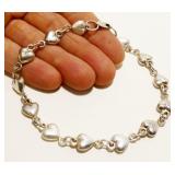 10" 925 Silver Heart Link Ankle Bracelet 15.2g