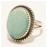 M. Calabaza Navajo Turquoise 925 Silver Ring Sz7.5
