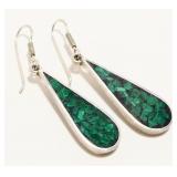 Mexican Malachite 925 Silver Teardrop Earrings 8.6