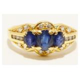 18K Y Gold Sapphire & Diamond Ring Sz 6 2.7g