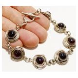 8" Sterling Silver & Dark Amber Bracelet 26.2g