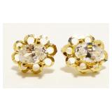 10K Y Gold Gemstone Flower Stud Earrings 1.5g