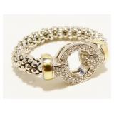 Italian 14K Gold & 925 Silver Caviar Ring Sz 7 4.6