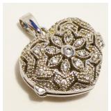 Sterling Silver CZ Heart Locket Pendant 4.2g