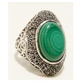 Ornate Sterling Silver Malachite Ring Sz 8 10g