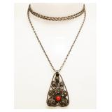 26" 925 Silver Filigree Coral Pendant Necklace 11g