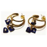 Gold/925 Silver Hoop Earrings w/ Hearts 15.8g