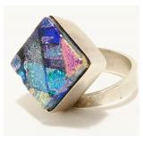 Mexican 925 Silver Dichroic Glass Ring Sz 8 12.8g