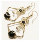 Sterling Silver Wire & Bead Earrings 7g